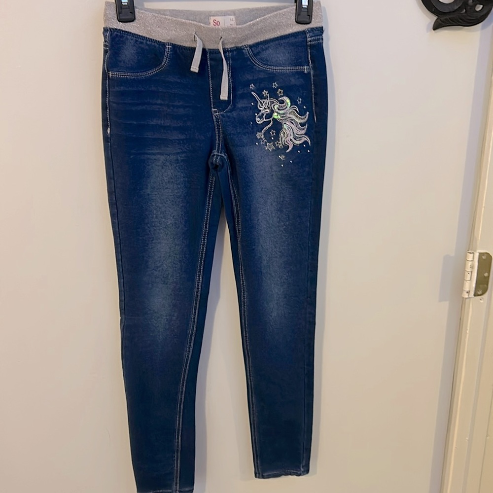 Girl jeggings with unicorn design